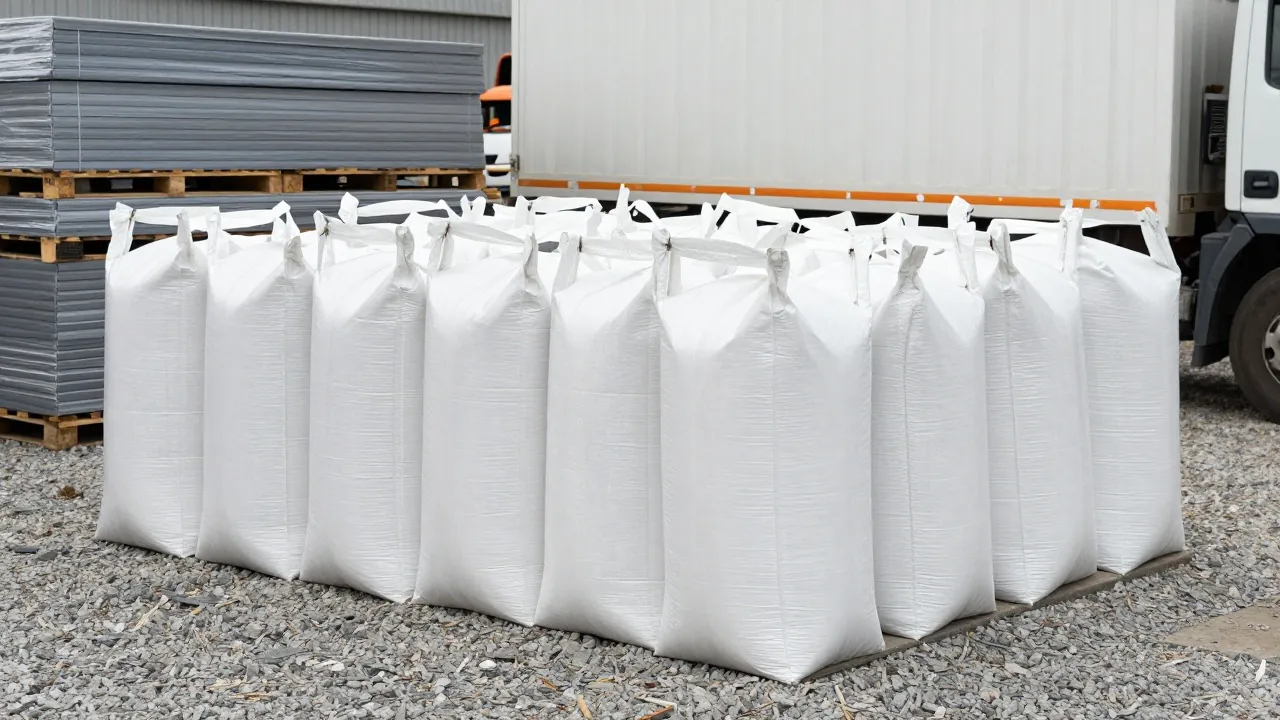 Big bags et palettes de déchets amiantés prêts à être enlevés
